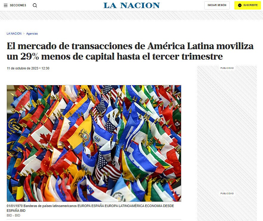El mercado de transacciones de Amrica Latina moviliza un 29% menos de capital hasta el tercer trimestre